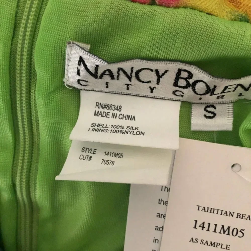 Nancy Bolen Tropical Faux Wrap Silk Skirt S